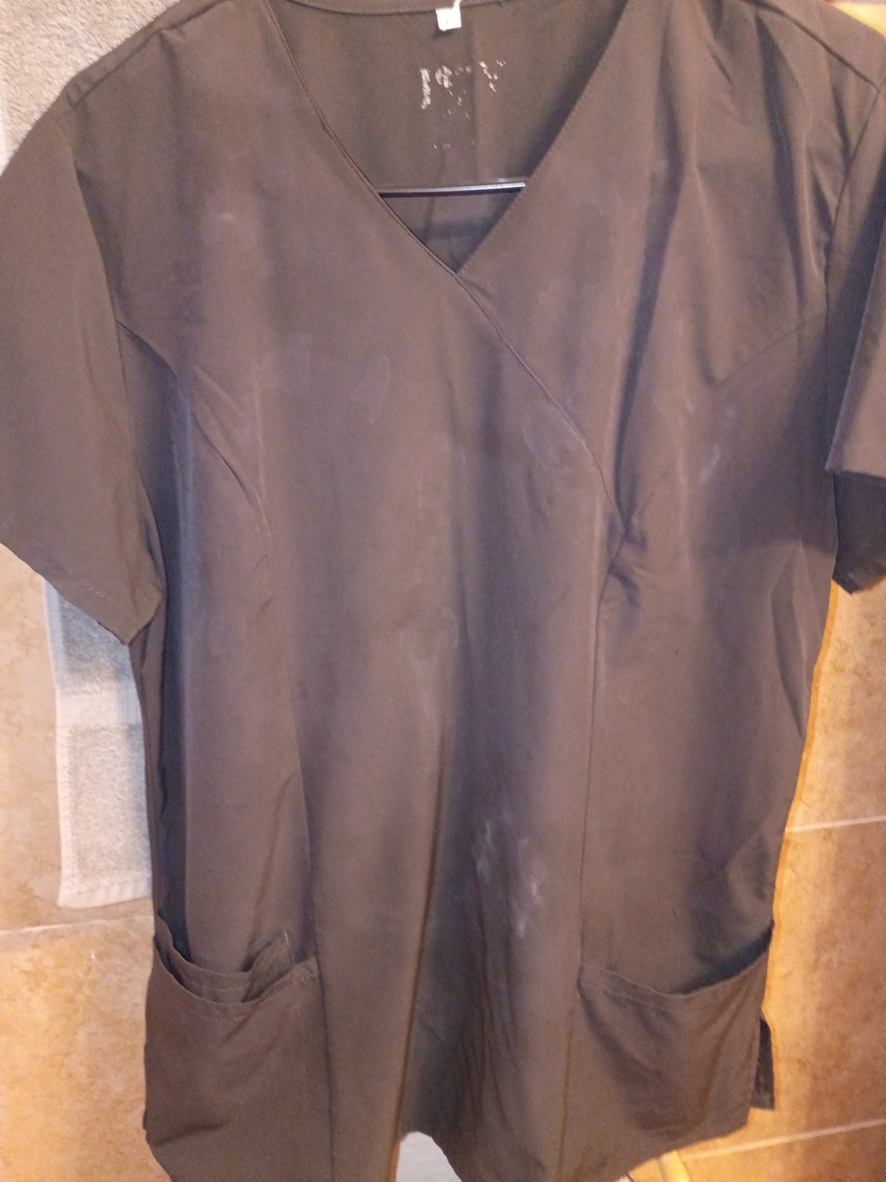 Black Medical Scrub Top with V-Neck and Pockets